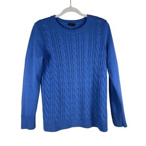 Talbots Royal Blue Cable Knit Crewneck Sweater PM Petite Medium